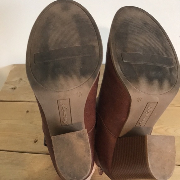 American Eagle Sander Braided heeled Booties brown cognac size 10 vegan - Picture 4 of 10